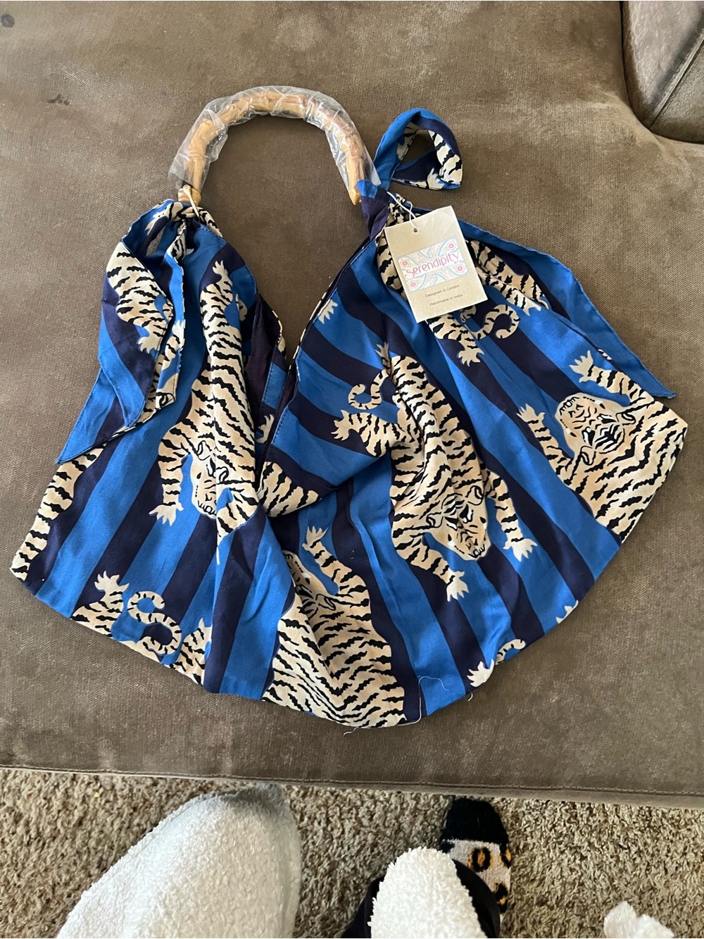 Blue Striped Tiger Print Tote Bag